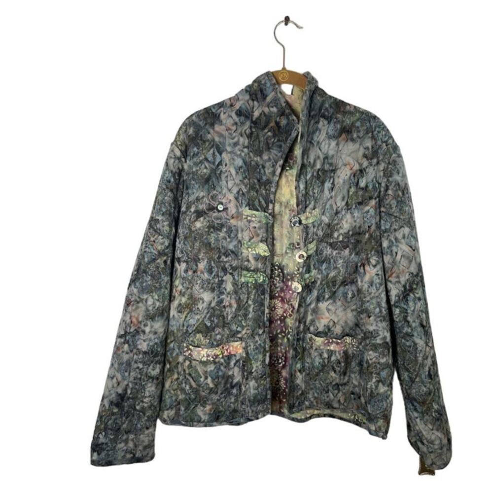 Frivolous‎ Coat Womens XL Green Camo Floral Jacket Reversible Quilted Full Zip